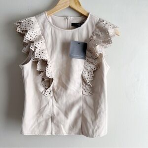 NWT Marc New York Ruffle Trim‎ Faux Leather Sleeveless Top in Latte Beige, Sz XS